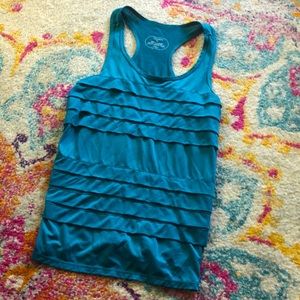 Oiselle ruffled sheer pleat tank top teal 6